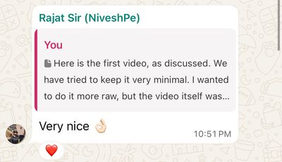 Client WhatsApp feedback